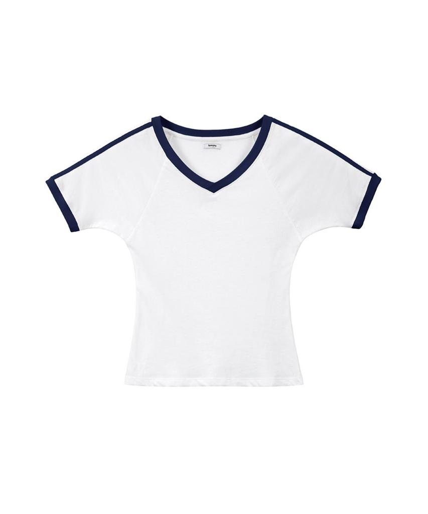 LOTSYOU Lotsyou_V Neck Ringer T-Shirts Navy