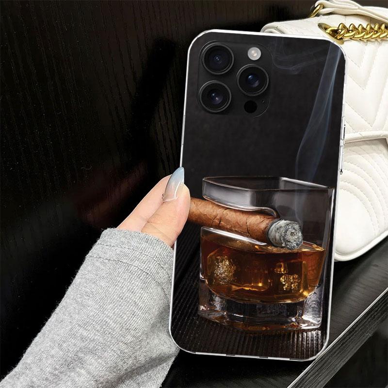 Кейс для iPhone 17 Air 16 16E 15 14 11 Pro Max с рисунком "Сигара Виски Лед" Мягкая Защитная Крышка для Телефона 12 13 Mini 7 SE 2020 8 Силикон Черный Ca