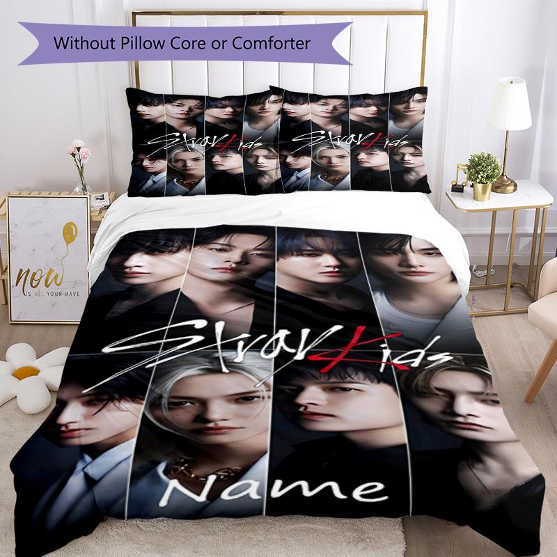 3pcs Custom Name Stray Kids Bedding Set Duvet Cover Closure Includes 1 Duvet Cover & 2 Pillowcases, Soft and Comfortable for All Seasons.