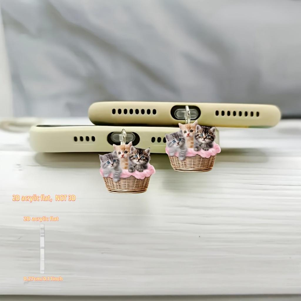 2D Акриловая Пылезащитная Заглушка для Телефона Три Маленьких Котенка, Яркие Цвета, Которые Не Тускнеют, Пылезащитная и Прочная, Праздничный Атмосферный Аксессуар для Телефона