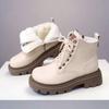 Women Winter Soft Leather Lace Up Ankle Boots Thick Sole Anti Slip Platform Short Boots Comfortable Fashion Footwear