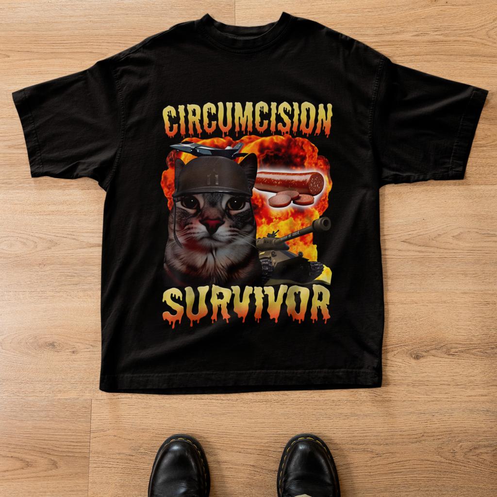 Funny Cat Survivor Meme Shirt Dark Humor Graphic Tee Unisex