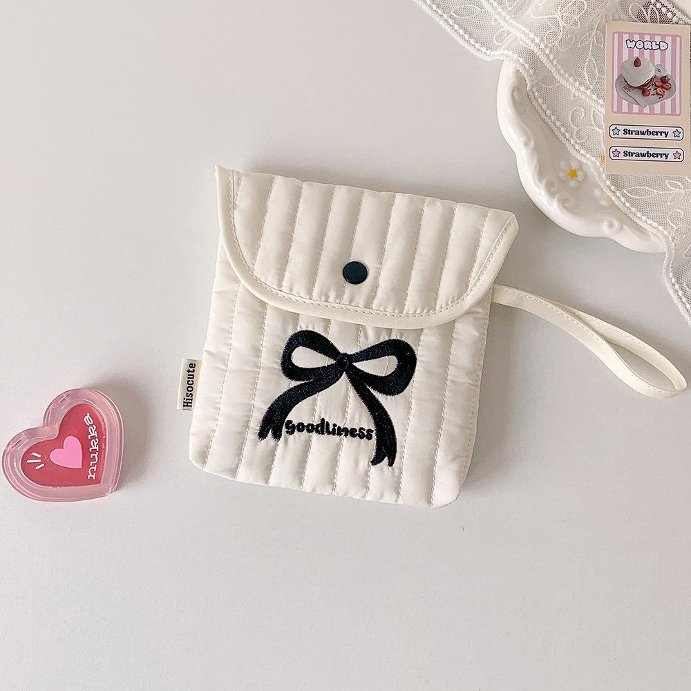 Menstruation Towel Storage Embroidery Cherry Cosmetic Bag Large Capacity Bow Makeup Bag  Women