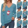 Women's Tops Christmas Printed Long Sleeve Shirt V Neck Casual Loose T-Shirt Autumn Clothing