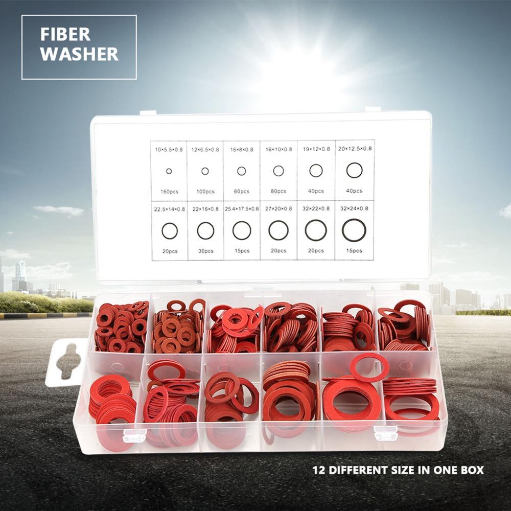 600 шт. 12 разных размеров Комплект плоских шайб из вулканизированного волокна с пластиковым ящиком для хранения Ассортимент изоляционных шайб