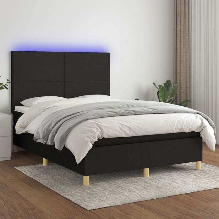 Maison Exclusive - Sommier à lattes de lit et matelas et LED Noir 140x200 cm Tissu