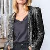 Женское пальто, кардиган с блестящими пайетками и длинными рукавами, открытый стежок, длинный рукав, клубный сценический блейзер, куртка для путешествий на весну и осень
