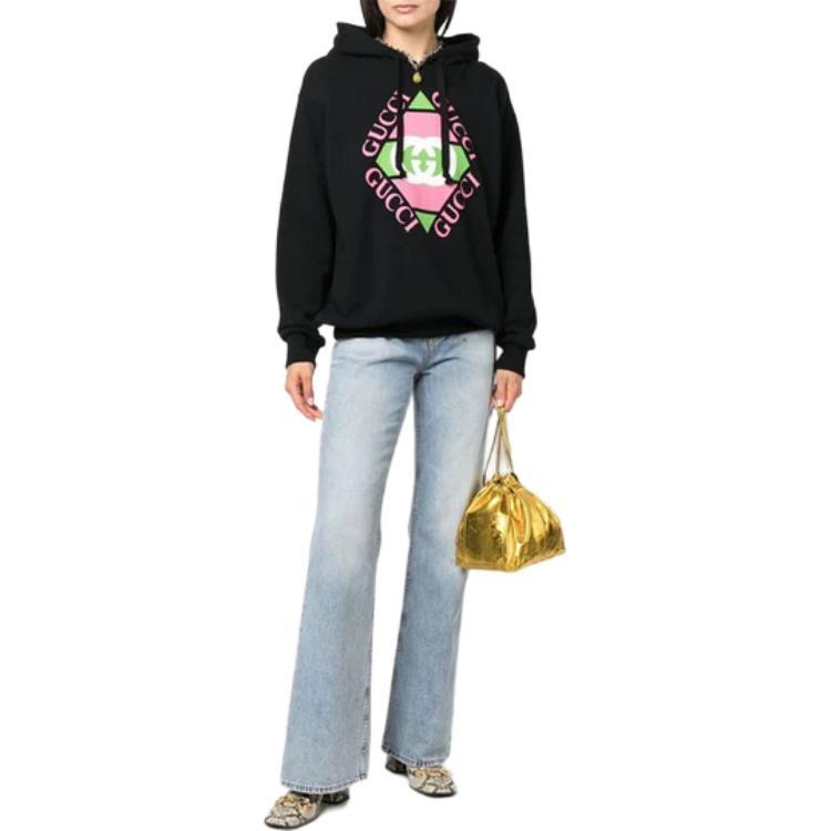 (WMNS) Gucci Logo Print Cotton Hoodie 'Black' Women's 717427-XJEV6-1082