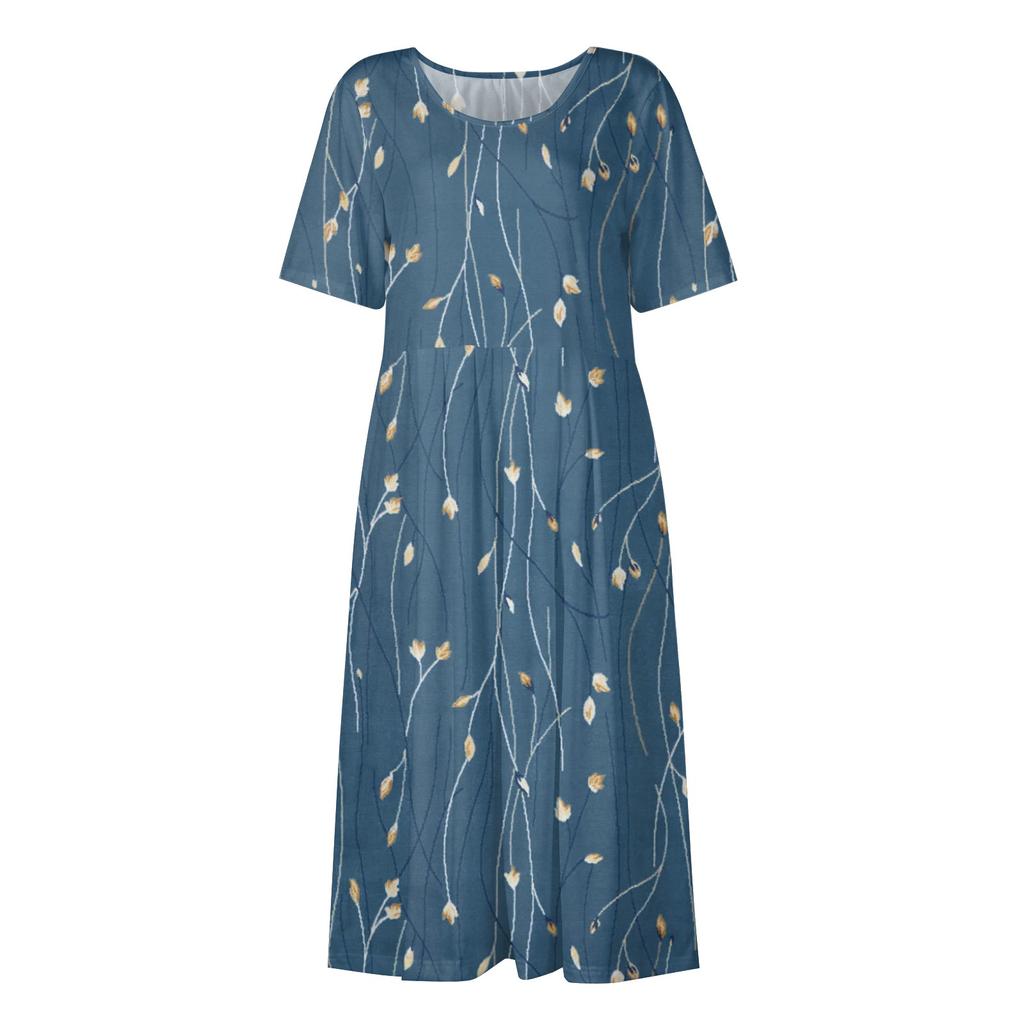 Жен. Повседневные платья Платья с принтами Летние платья С принтами Плиссированные платья-миди с круглым вырезом Классический Классический На открытом воздухе Повседневные С короткими рукавами Свободные платья