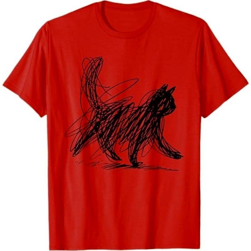 New 2026 Trendy Streetwear Minimalist Cat Art T Shirt Womens Unisex Cotton Tee Casual Summer Humor Short Sleeve Cats Lovers Gifts