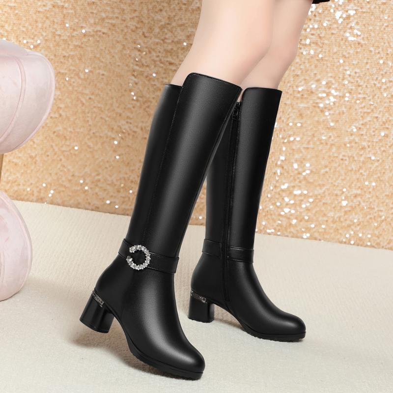 Высокие сапоги, женские зимние шерстяные теплые рыцарские сапоги из натуральной кожи, женские высокие сапоги для весны и осени в британском стиле