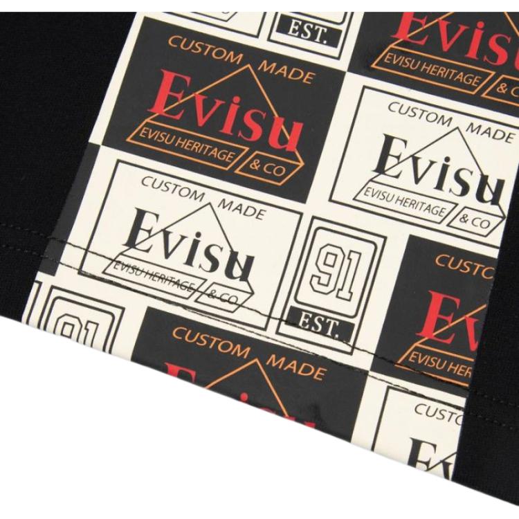 Evisu Ss22 Узор с логотипом Большой принт M Средняя посадка Спортивные повседневные шорты Мужские шорты Черный 2ESHTM2ST330XXCT