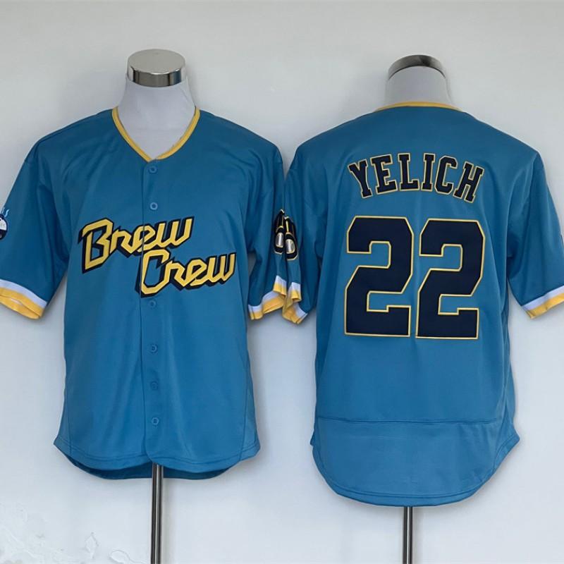 Milwaukee Brewers 22 Yelich Baseball Jersey Embroidered Training Game Uniform Men Women