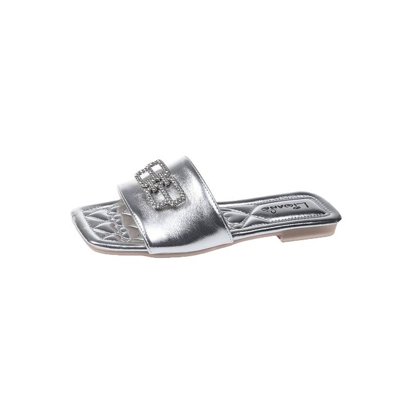 2024 New Beauty Flat Small Sandals Beach High Sense Sandals Silver Slippers