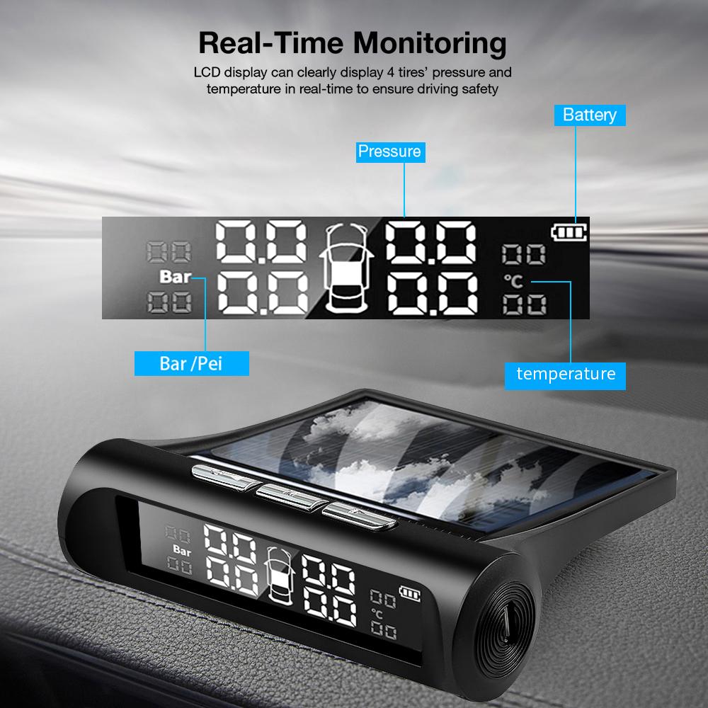 Монитор давления в шинах автомобиля на солнечных батареях TPMS Беспроводная система контроля давления в шинах ЖК-дисплей Автоматический датчик давления в шинах Датчик охранной сигнализации Внутренний AN01