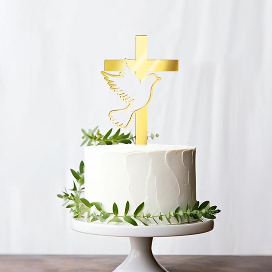 Hollow Peace Pigeon Cake Topper Solid Religious Cross Cake Insert Baptism First Communion Baby Shower Cupcake Toppers Birthday Party Decor