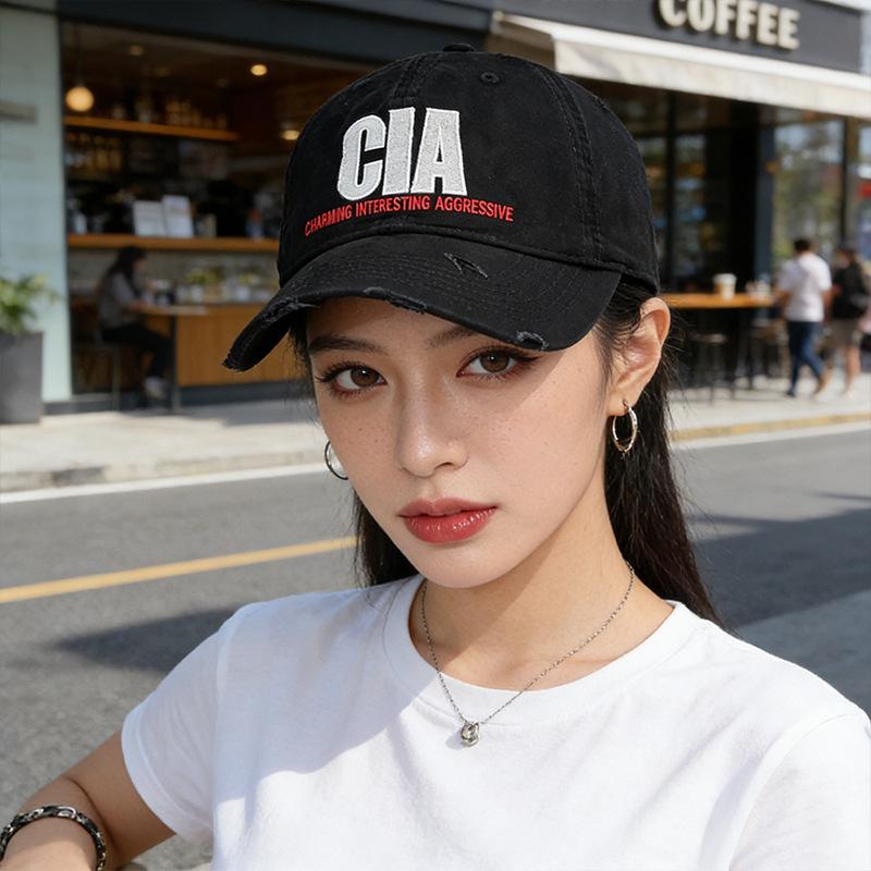 American retro embroidery ripped baseball cap spring and summer leisure sports sunscreen visor face small fashion cap