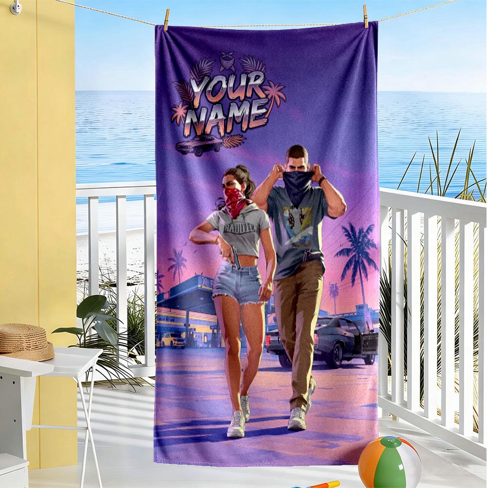 Gta Customize Your Name Beach Towel High Absorbency & Quick-Dry Ideal for Travel Outdoor Swim Pool Yoga Surf Camping Hiking Gym Gift Holiday