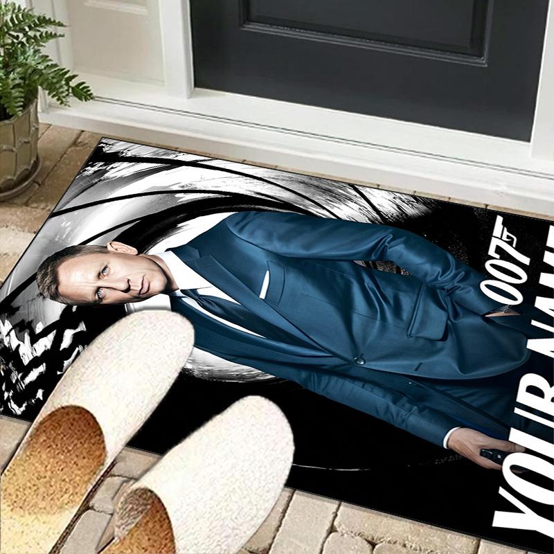 Custom NameJames Bond Movie Collage Carpet, Indoor Rug, Chair Rug, Living Rooms, Doormat Made From Polyester Home Decor Birthday Christmas Gifts