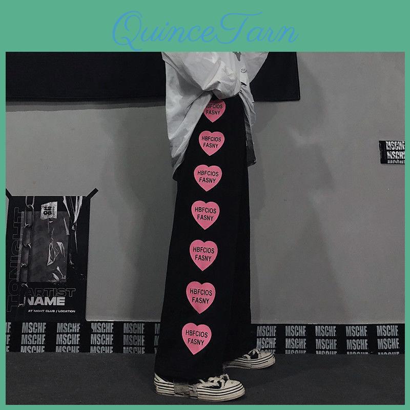 Retro Style Harajuku Pants Womens Heart Shaped Letter Printing Loose Pants Wide Leg Pants Womens Springsummer