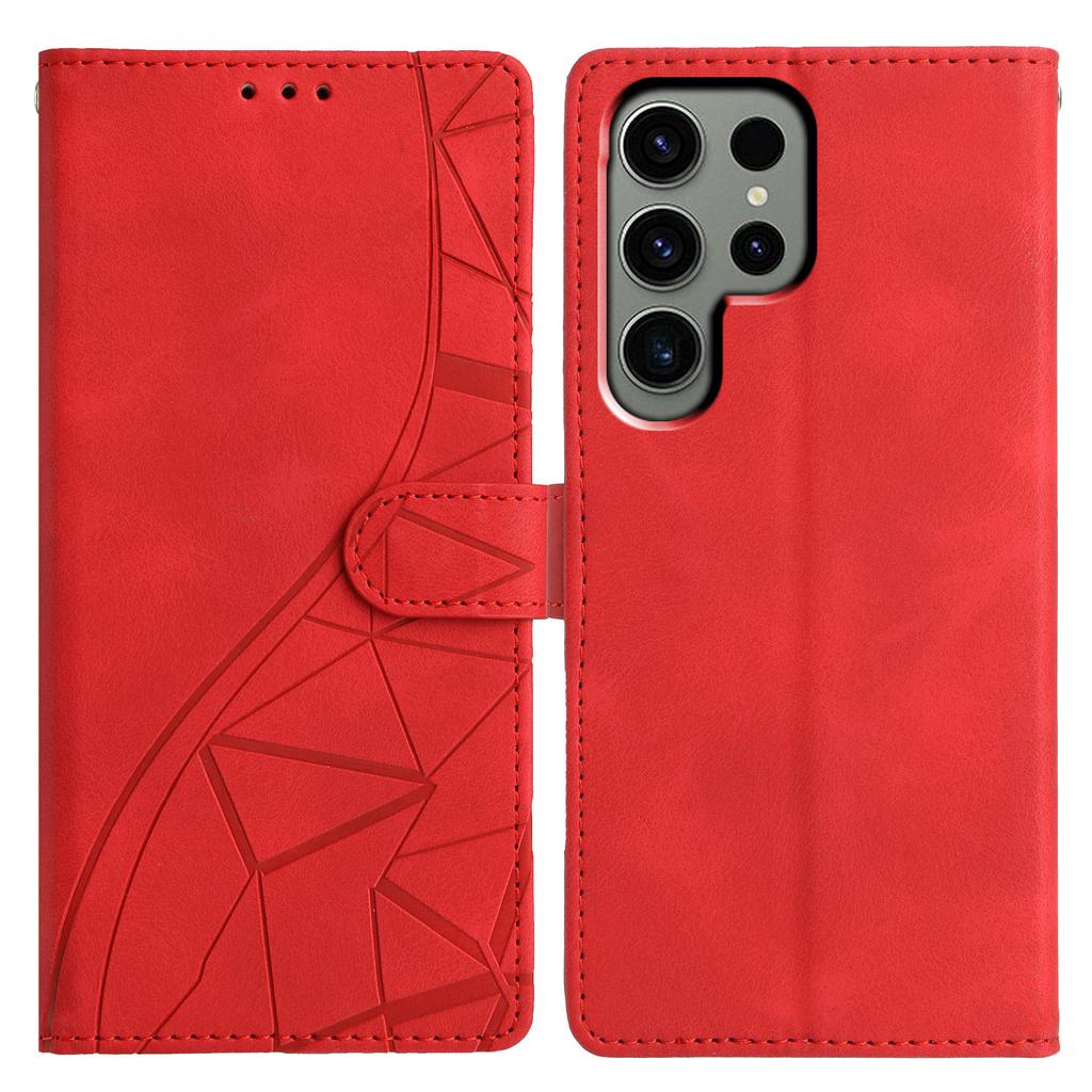 For Samsung Galaxy S25 Ultra Case Wallet Stand Imprinted Triangle Pattern Leather Phone Flip Cover