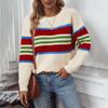 Радужный полосатый пуловер женский свитер с перекрестными полосками на осень и зимуновые модные повседневные свитера с круглым вырезом