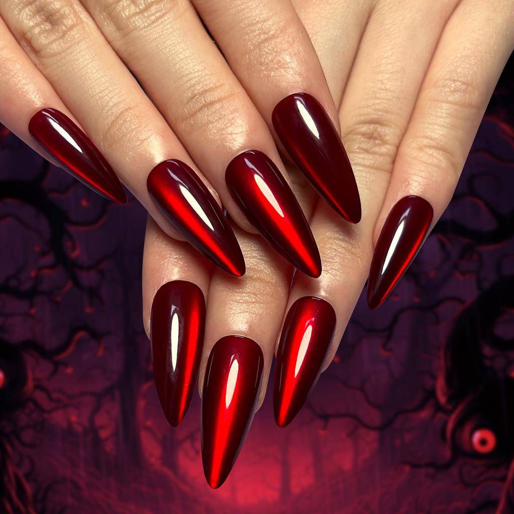 [Top-Rated] 30pcs Fashion Long Almond Shape Nails Red Cat Eye Halloween Press On Nails Acrylic Nails Fake Nails Nails Manicure Set Detachable
