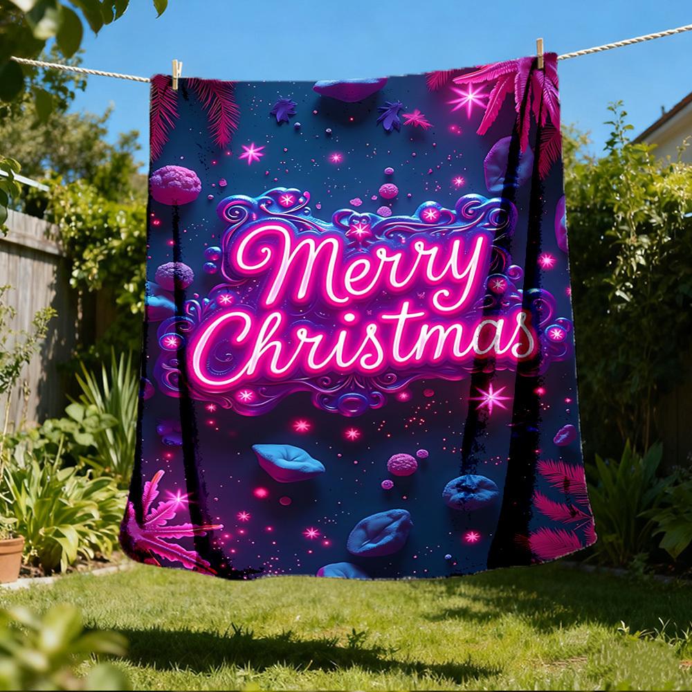 1pc Merry Christmas Decorations Outdoor Flannel Blanket Soft All Season Polyester Throw , Perfect for Picnics & Travel , Picnic Accessory
