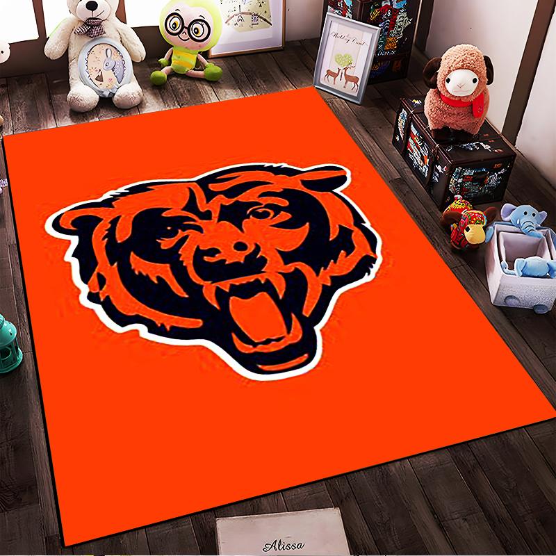 Fierce Bear Head Illustration on Orange Background Non-slip rug suitable for living room and bedroom sofas