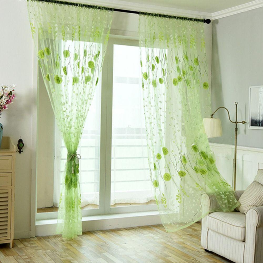 Transparent Window Drapes Romantic Tulle Curtain Flower Pattern Sheer Curtain Bedroom