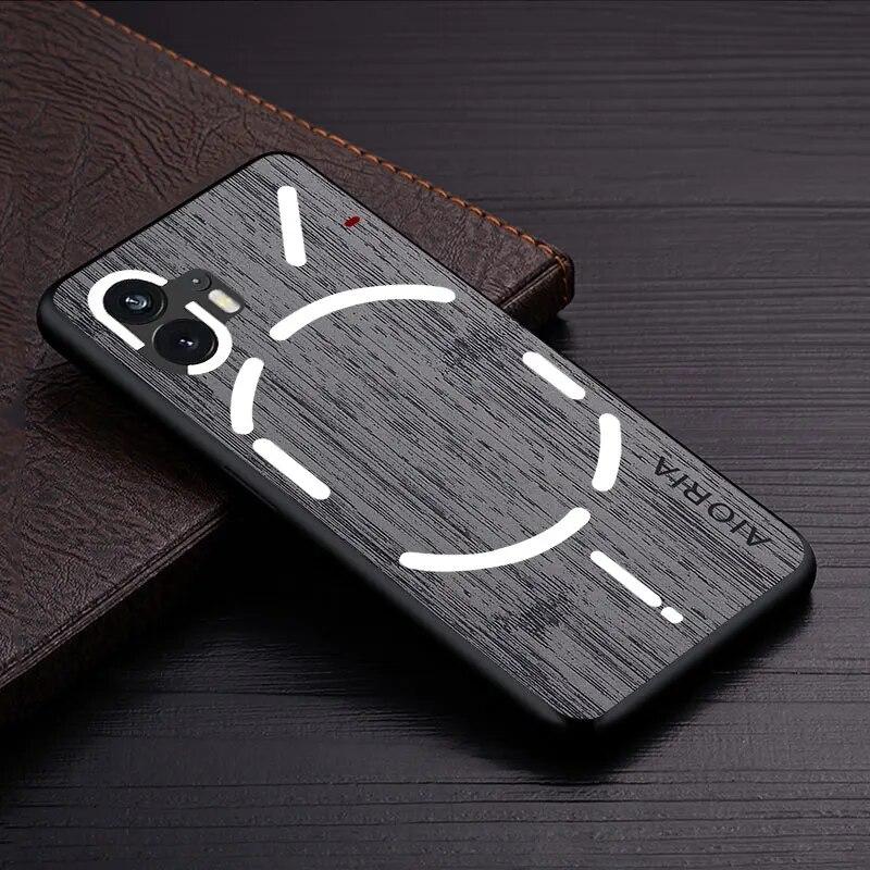 Case for Nothing Phone 1 2 Two Nothing Phone2 Funda Bamboo Wood Pattern Leather Phone Cover Luxury Coque for Nothing Phone 2 Case