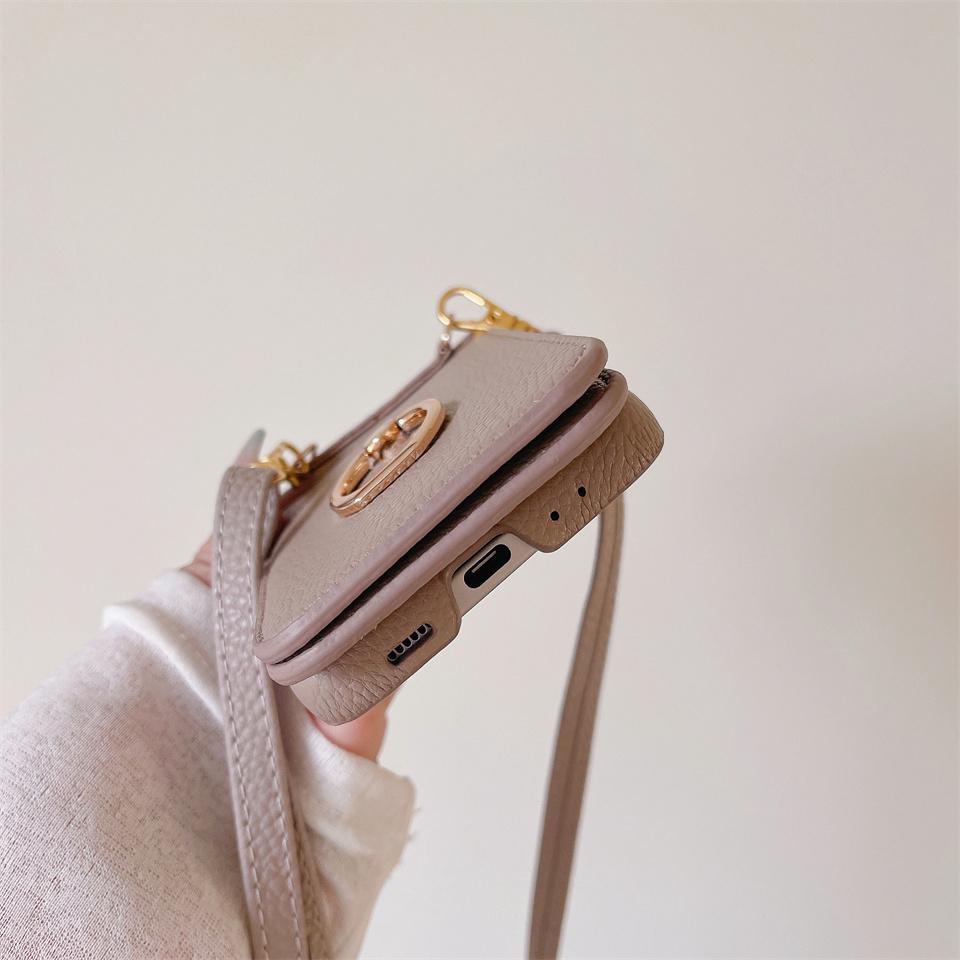 Кожаный чехол для телефона с ремешком через плечо для Samsung Galaxy Z Flip 5 4 3 Flip5 Flip4 Flip3 5G/iphone 15 14 13 12 11 Pro Ring Beauty Mirror