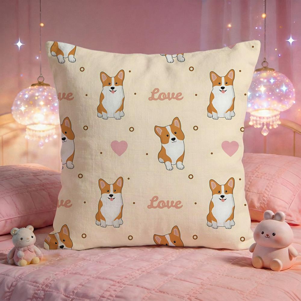Lovely Corgi Puppy Cushion Cover Premium Comfort Reversible Pillow Cove Two in One Design for Any Room Car Interior