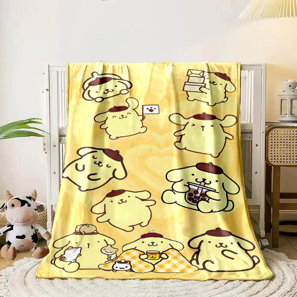 Cute yellow dog characters with berets in playful and cozy activities. for all seasons blanket lunch break throw gift