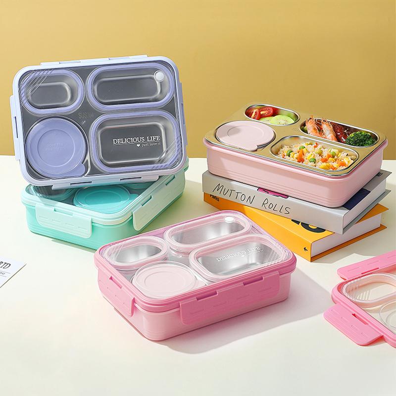 Lunch Box Containers Stainless Steel Bento Box For Adults With 4-Compartment Snack Tray, Leak-Proof Soup Bowl, Dishwasher Safe