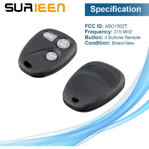 Keyless Entry Remote Control Replacement for Chevrolet Tahoe 1996-2000, Suburban 1997-1999, Yukon 1997-1999, Express 1997-2002, 3 Button Smart Car