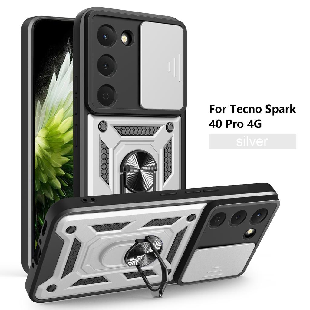 Чехол для Tecno Spark 40 Pro Чехол-книжка Tecno Spark 40 Pro Магнитное кольцо-держатель Бронированный чехол для телефона Защита камеры сдвижной задней крышкой