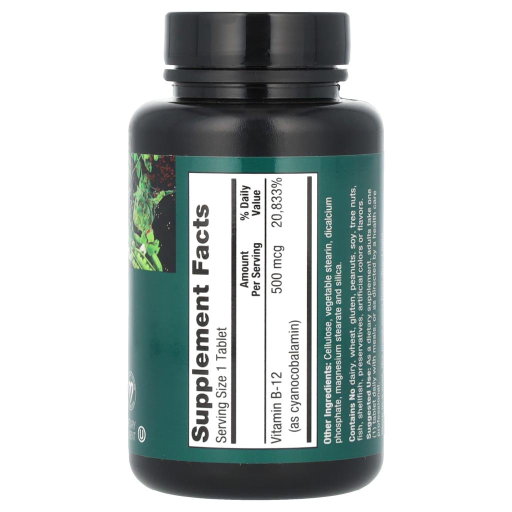 Vegan Vitamin B-12, 500Mcg, Vegan Tablets 100 Tablets