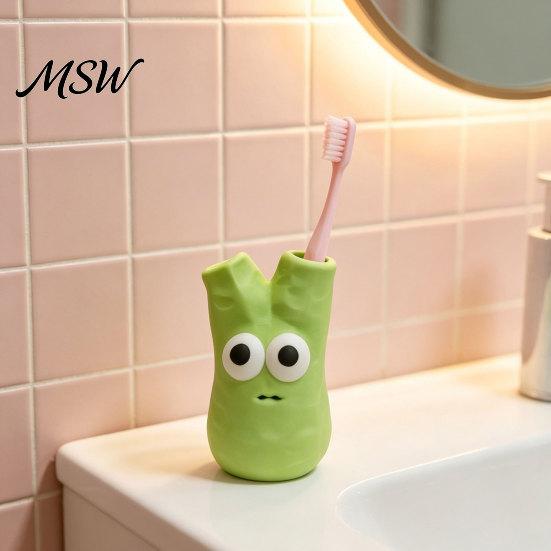 Bathroom Vanity Accessories Cartoon Toothbrush Holder with 2 Holes, Durable Resin Stand, Stable Base Cute Organizer for Countertop Sink Monster Stand