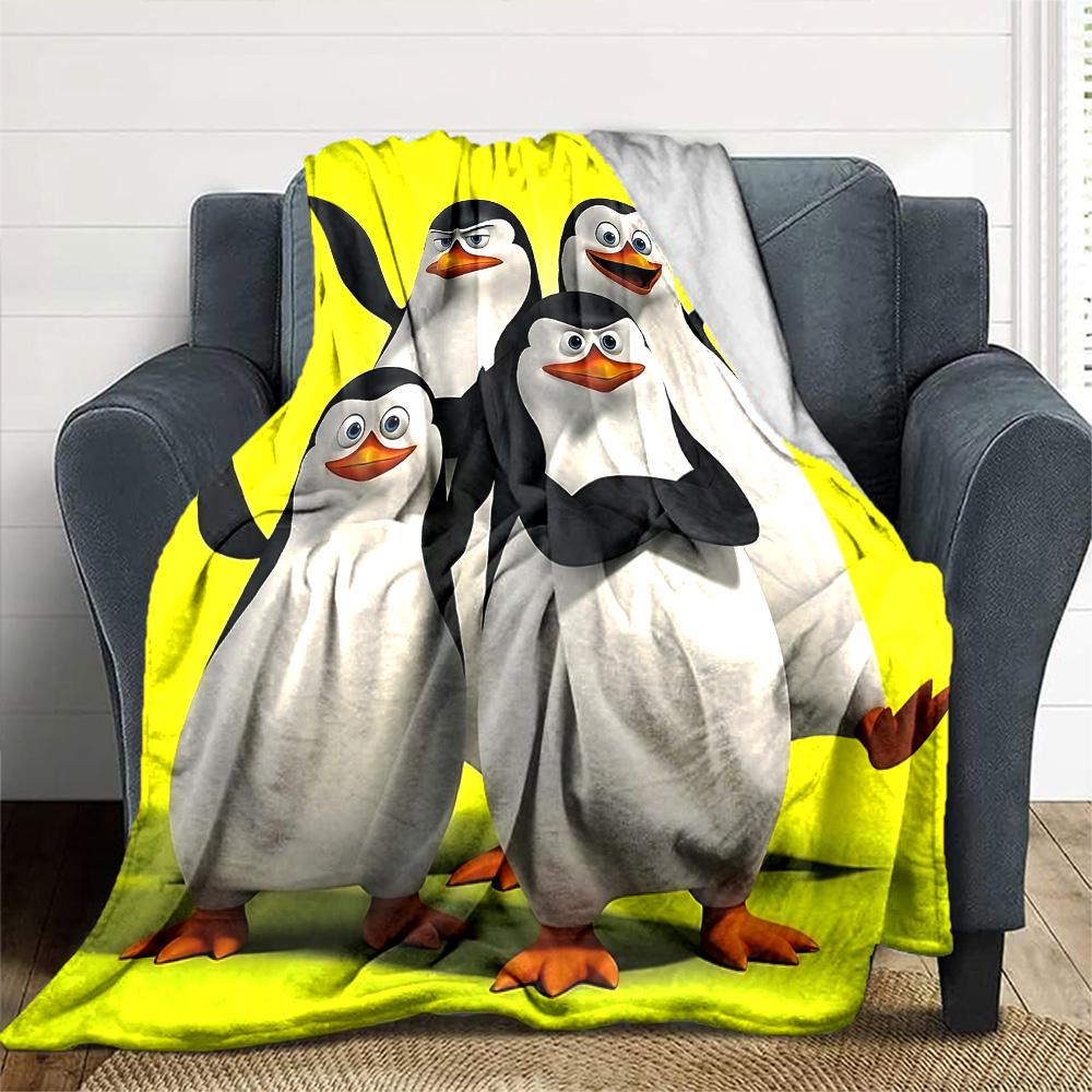 Penguins Yellow Background Flannel Blanket Super Soft Warm Cozy Blanket For Sofa Bed Office Travel Allseason Home Decor Gift
