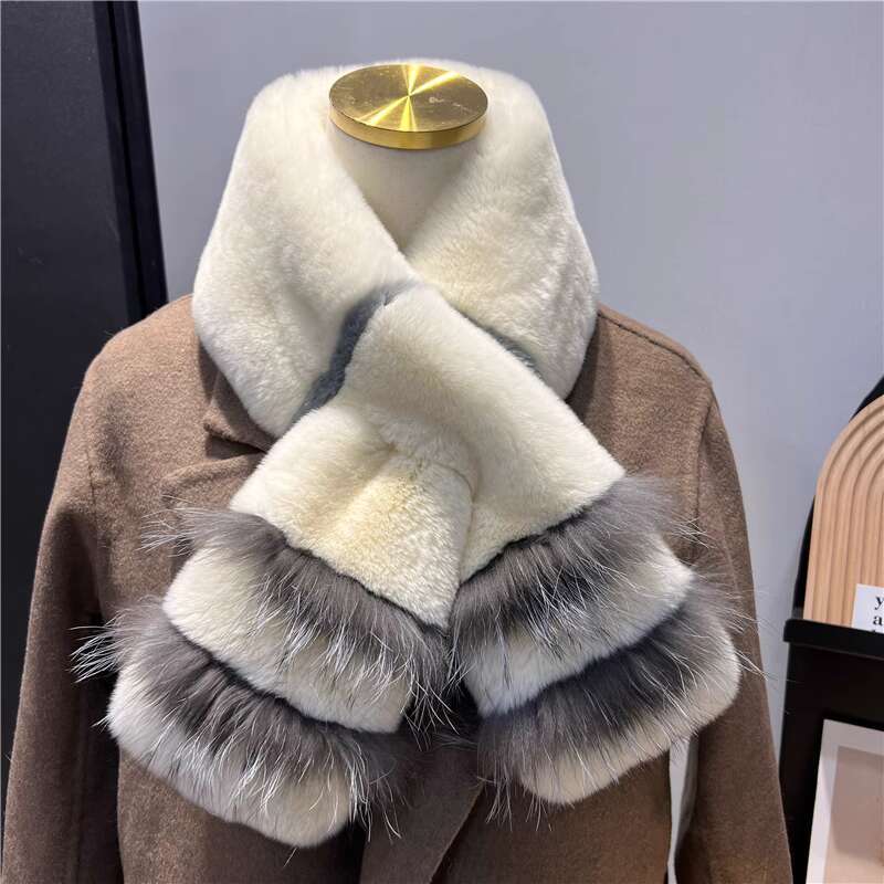 Real Rex Rabbit Fur Scarf women Winter Warmth Thick Double-sided Fur Scarves with fox fur Natural Fur Mufflers Lady Fur Scarf