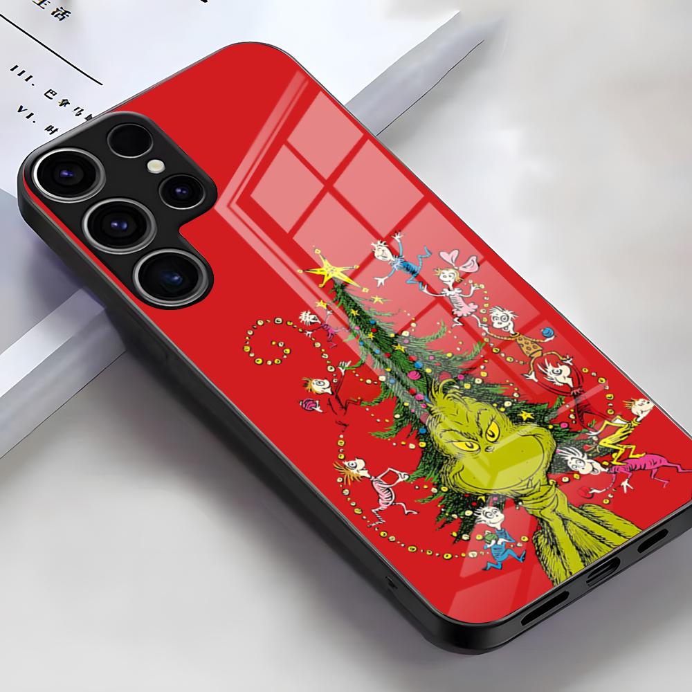 Рождественский Т-Г-ГринК-чс-С Чехол для телефона для Samsung S26 S25 Edge Ultra S23 S22 S21 S20 Ultra Plus S24 Fe A54 A53 A25 Стеклянная крышка