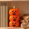 Seasonal Indoor Lighting Halloween 3 Tier Stacked Pumpkin Candle Light, Flickering Flameless LED Decorative Figurines Candle, Battery Operated