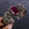 Natural Pink Rubillite Gemstone Copper Wire Wrap Cuff Bangle Adjustable F3l36