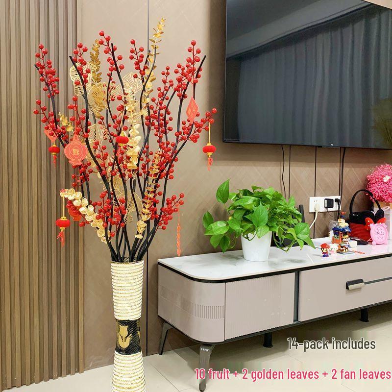 Red Berries New Year Floor Decoration: Artificial Flower Arrangement for Weddings & Housewarming