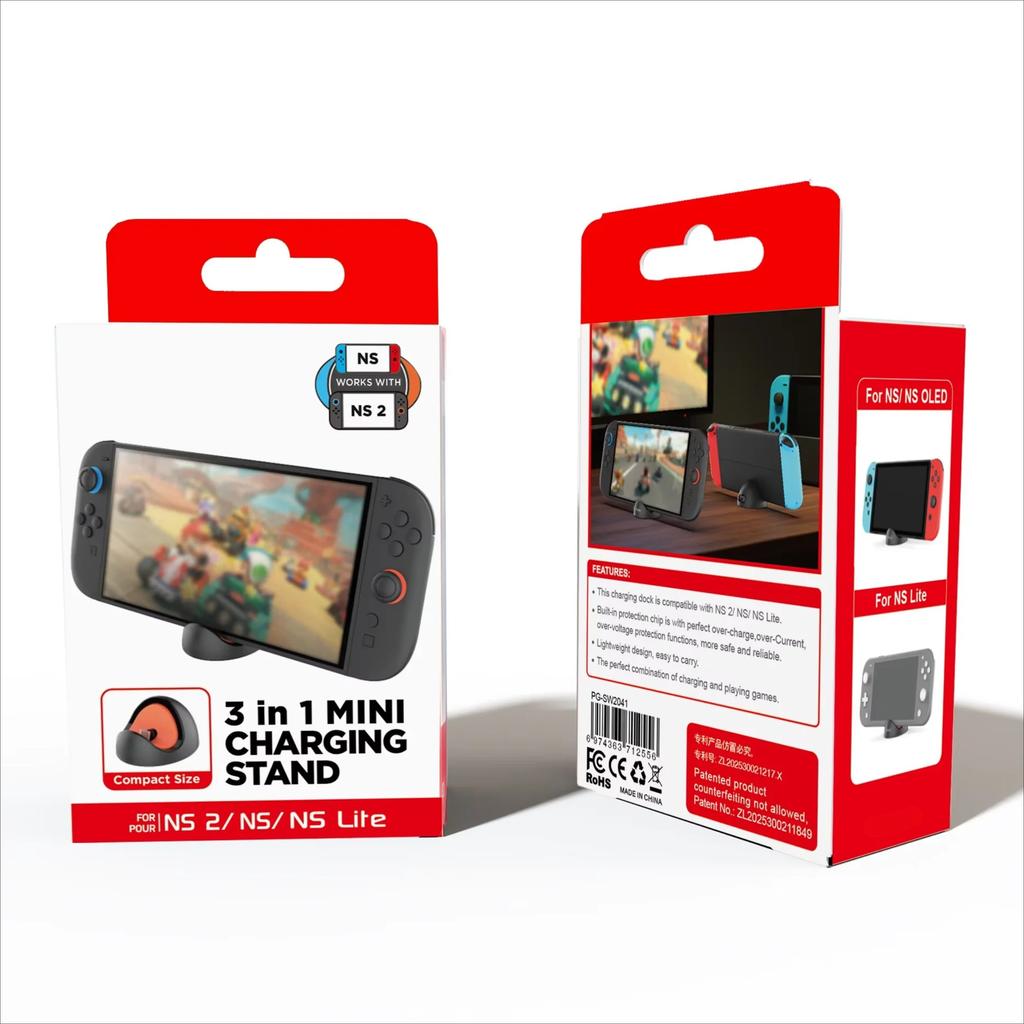 PG-SW2041 Универсальная мини-док-станция для зарядки для Switch/Switch 2/Switch Lite: Портативная круглая подставка с быстрой зарядкой Type-C