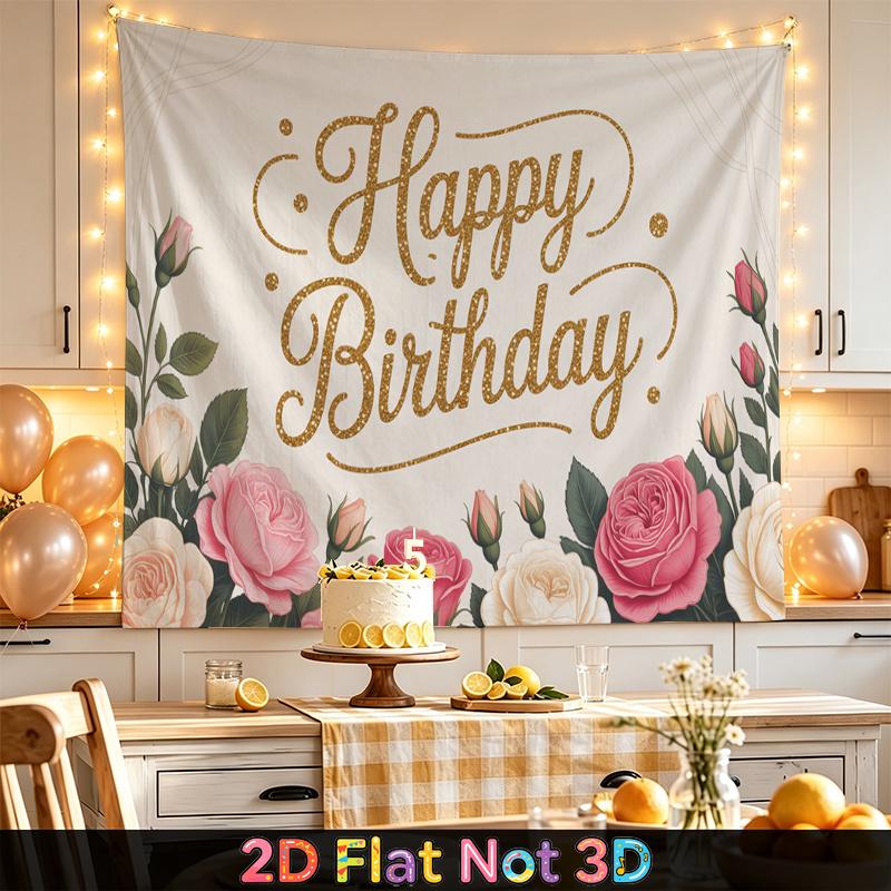 Gold Floral Birthday Backdrop 1pc - Celebration Decor