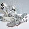 Fashion Women's Sequin Sequin Strap High Heels Summer New Square Toe Open Toe Non-slip Wear-resistant Special Heel Slippers