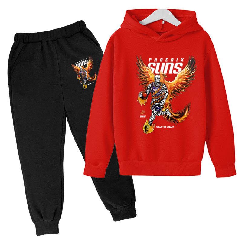 Winter Warm Running Athlete Sunbird Pattern Printed Casual Hoodie Comfortable Long Sleeve Children's Set