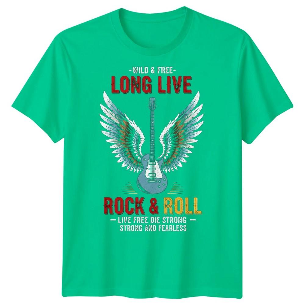 Wild Free Long Live Rock Roll Guitar Wings Unisexs Rock Music Tshirt